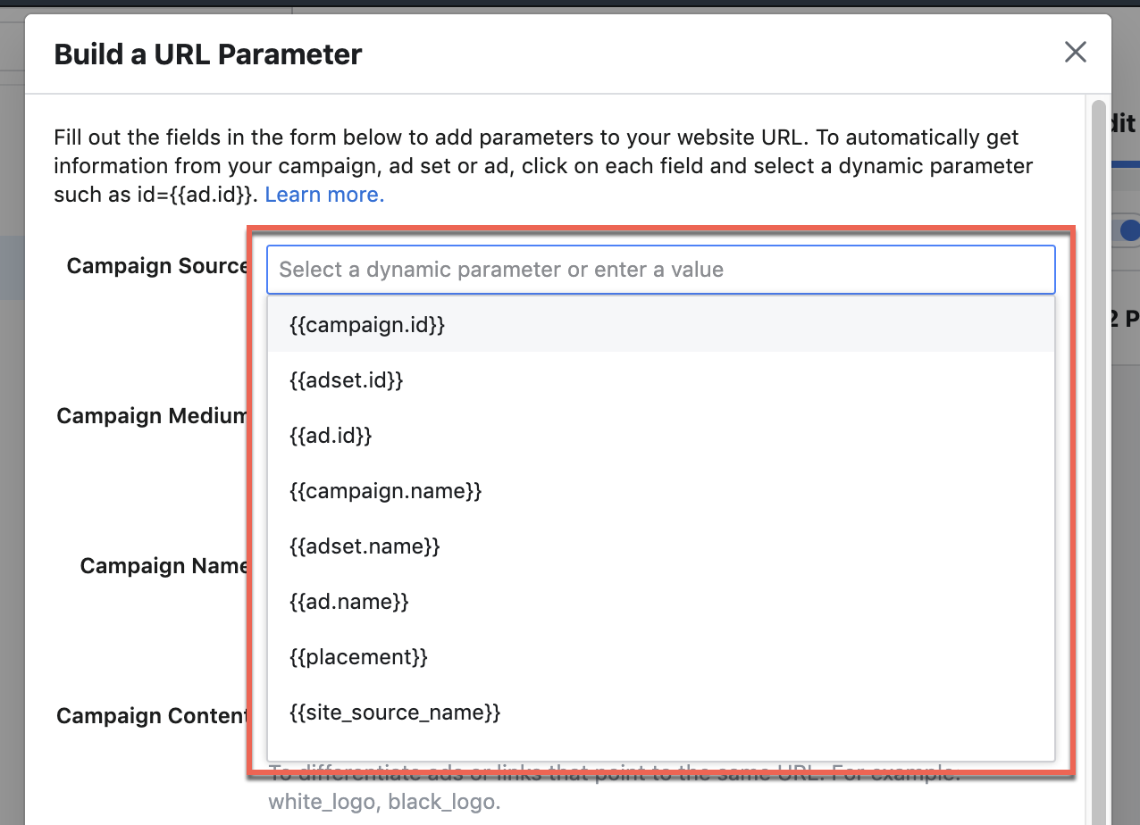build a url parameter facebook