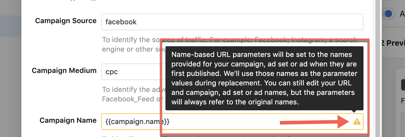 name based dynamic parameter values facebook