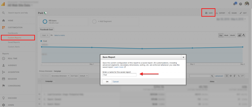 Google Analytics Features - saved reports