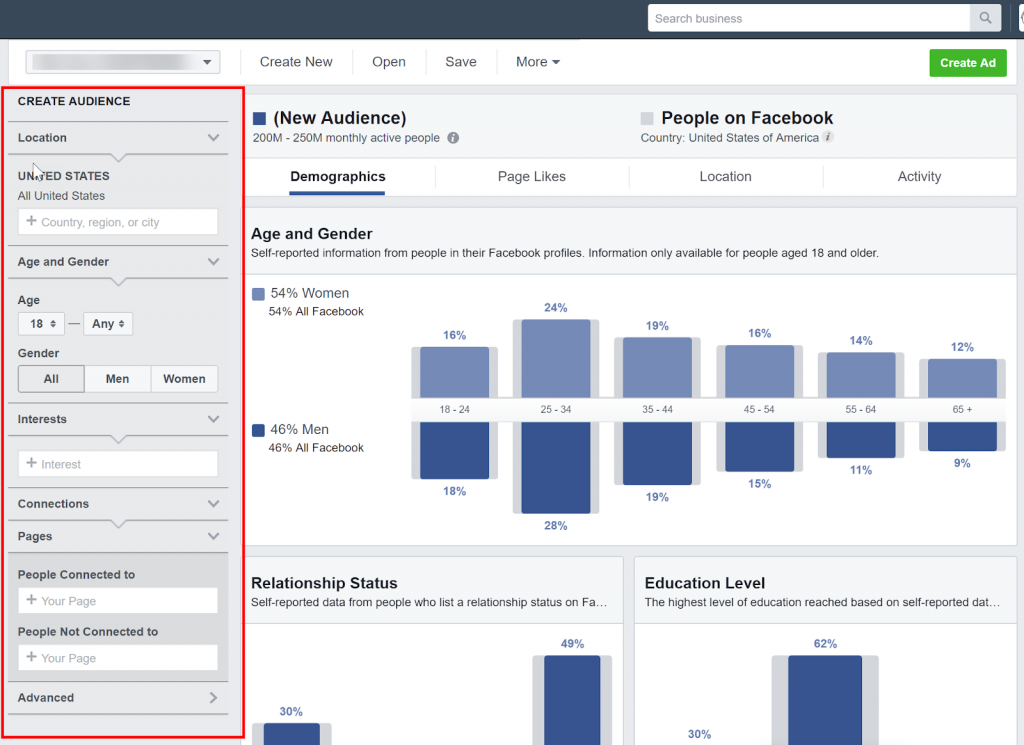 Facebook Ads Manager - Audience Insights