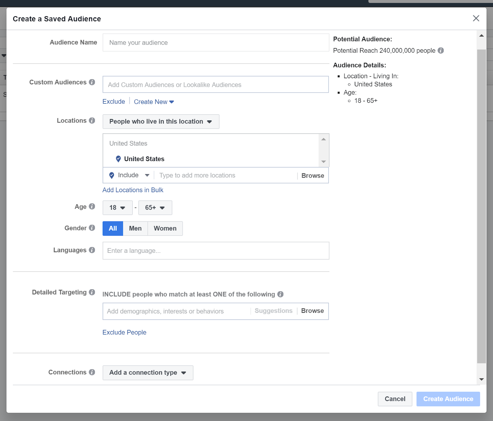 Facebook Ads Manager - Audiences