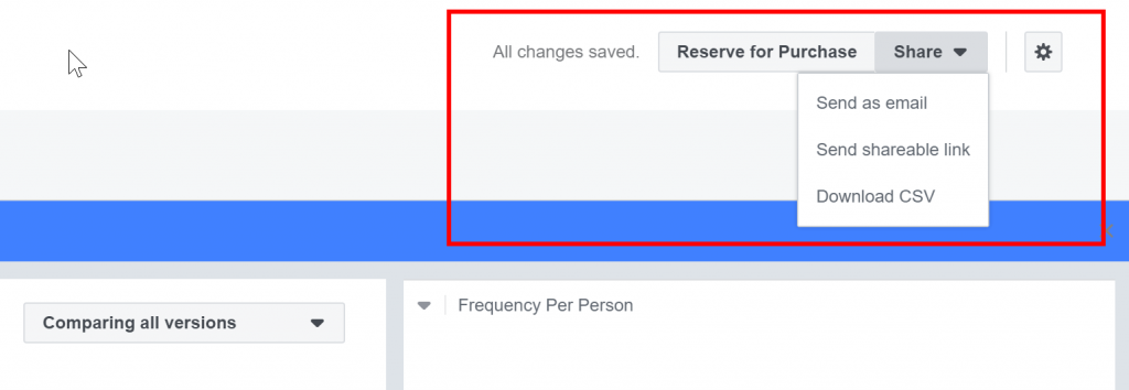 Sharing or reserving your Facebook Ads Manager campaign plan.