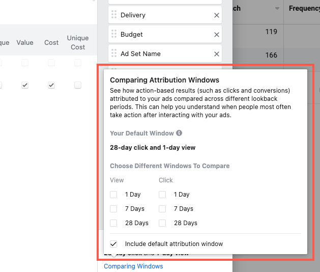 facebook ads manager attribution window