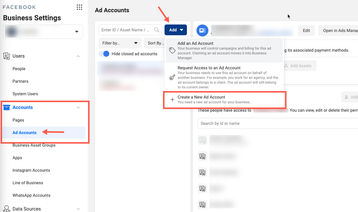 how do i create a new ad account in facebook business manager