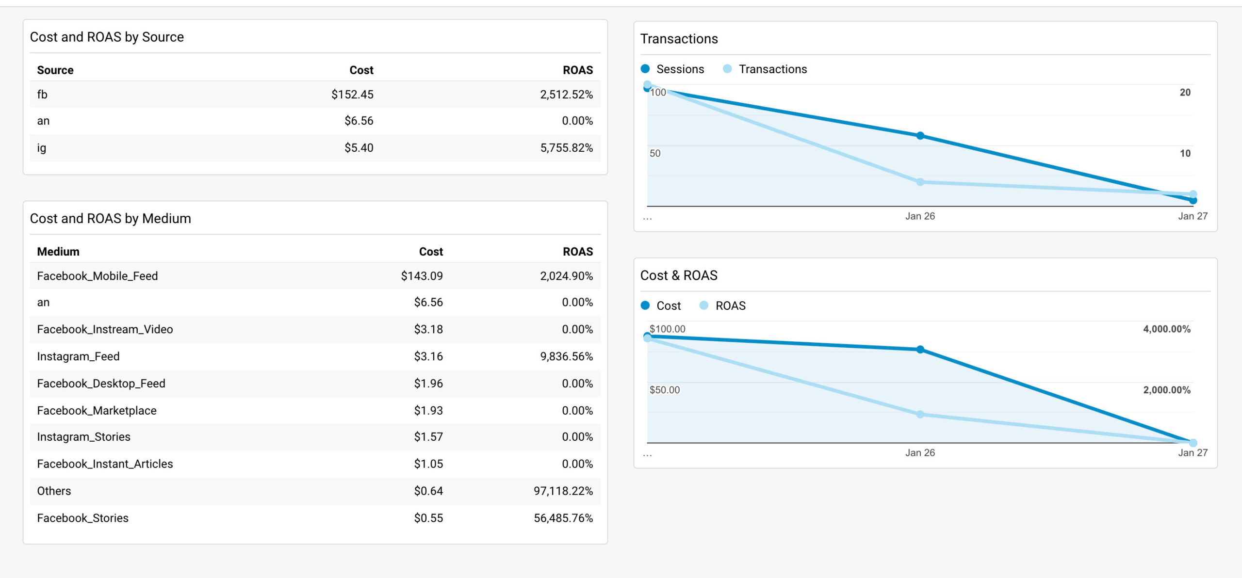 Facebook Ads Dashboard Google Analytics - Table and Timeline Metrics