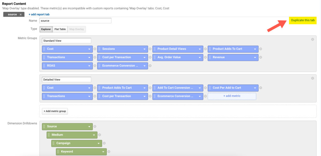 Duplicate Custom Report Tab Google Analytics