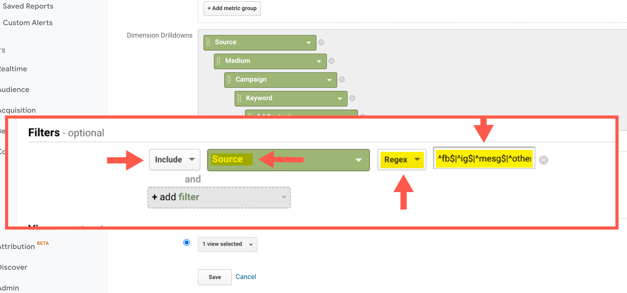 Filtering Custom Report with Regular Expression in Google Analytics