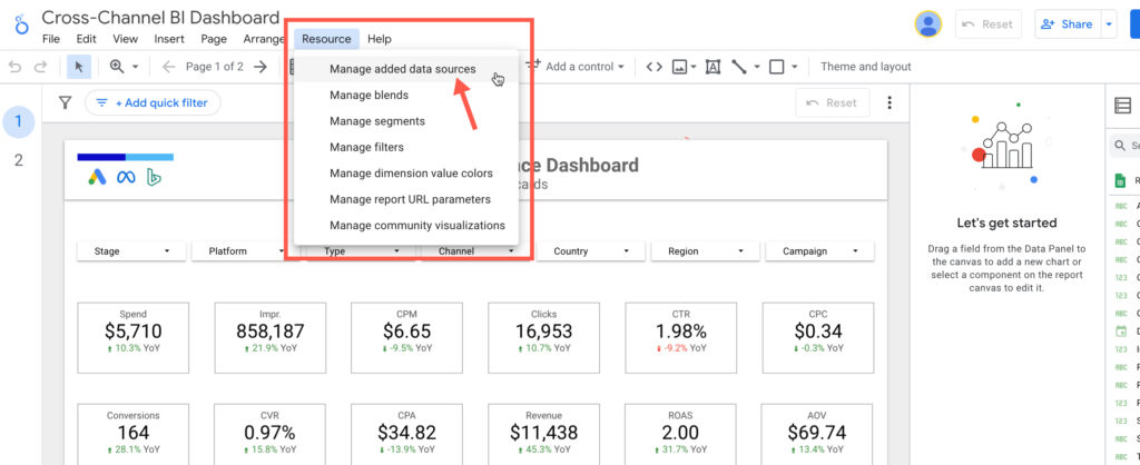 Manage added data sources in Looker Studio